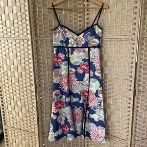 MAIOCCHI Sz 8 Contrast Panel Floral Printed Flared DRESS Lined Bodice - Picture 1 of 9