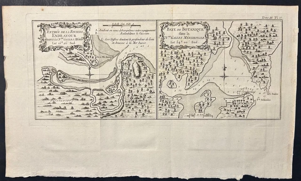 ENDEAVOUR RIVER BOTANY BAY AUSTRALIA 1774 JAMES COOK ANTIQUE COPPER ENGRAVED MAP - Image 1 of 1