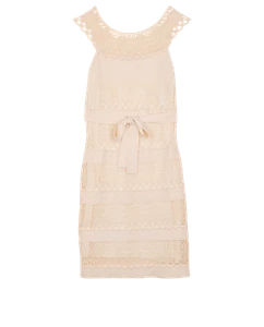 Christian Dior Lace Trimmed Dress Womens M Cream Silk Wool - Picture 1 of 4