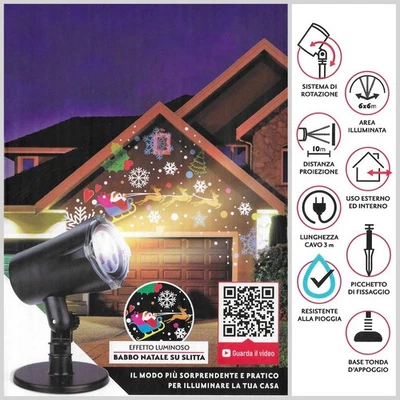 PROIETTORE 6 LED BABBO NATALE SU SLITTA INTERNO ESTERNO IMPERMEABILE DICTROLUX - Immagine 1 di 2