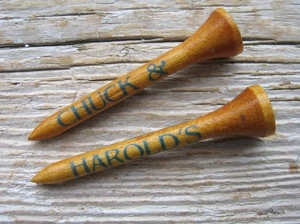 2 Vintage Souvenir Golf Tees Chuck and Harold's Restaurant Palm Beach Florida FL - Picture 1 of 4