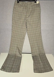 VTG 60s Slacks Haggar Double Knit Flare Houndstooth 31x31 Green/Brown NWT - Picture 1 of 3