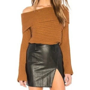 Line Dot medium knit ribbed pullover sweater off the shoulder long sleeve brown - Picture 1 of 8