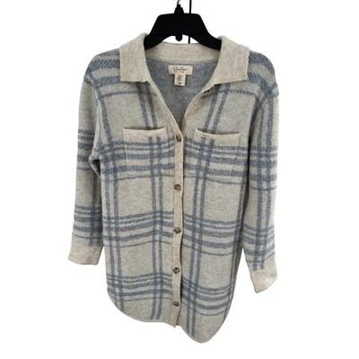 Chaqueta Camisa Jessica Simpson a Cuadros con Botones para Mujer XS Beige Azul Mezcla de Lana Foto 1 de 4