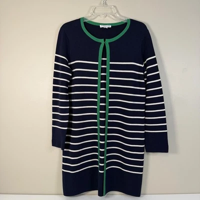 Pendleton LG Petite Azul Marino Blanco Rayas Verde Borde Seda Tejido Cárdigan Suéter Lujo Foto 1 de 4