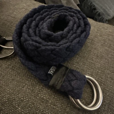 Cinto Polo Ralph Lauren Masculino de Couro Trançado O Ring Azul Marinho 46 XXL - Imagem 1 de 3