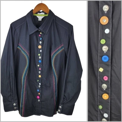 CJ Banks Button Up Top Plus Size 1X Plaid Rainbow Embroidered Western Cowgirl  - Image 1 of 4