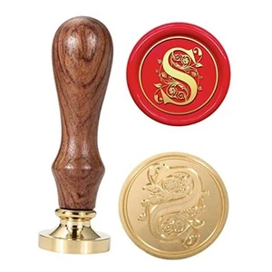 Letter S Wax Seal Stamp, Yoption Vintage Floral Brass Head Wooden Handle - Picture 1 of 7