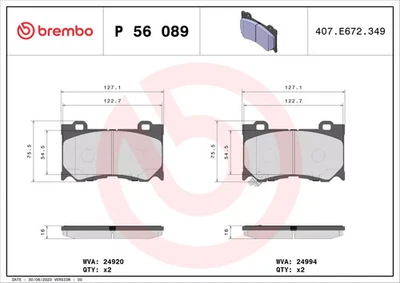 Jeu de plaquettes de frein avant BREMBO P 56 089 - Photo 1/3