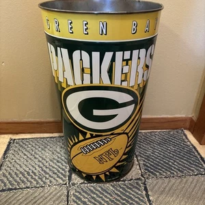 Vintage Green Bay Packers NFL Football Tin Metal Trash Can Garbage Waste Basket - Picture 1 of 5