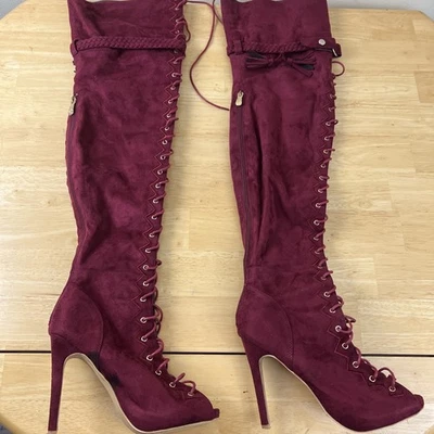 CAPE ROBIN 9 码高跟靴 - 系带前拉链后背 - 栗色 — 第 1/4 张图片