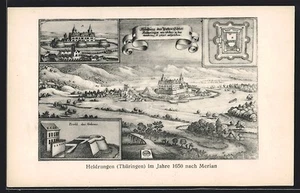 Künstler-AK Heldrungen /Thüringen, Alte Ortsansicht nach Merian von 1650 - Bild 1 von 2