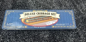 Vintage Deluxe Cribbage Solid Wood Set Tin Premier Edition Game 1993 Open Box - Picture 1 of 4