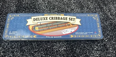 Vintage Deluxe Cribbage Solid Wood Set Tin Premier Edition Game 1993 Open Box - Image 1 of 4