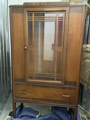 Vintage 1930’s Art Deco Style Burled Wood Inlayed  China Cabinet - Image 1 of 4