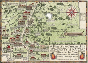 1926 Mapa de la Universidad de Kansas Cartel de Arte Pared Impresión Decoración Obras de Arte Estilo Vintage - Imagen 1 de 3