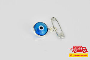Silver Colour Lucky Turkish Evil Eye Glass Protection Safety Pin Brooch For Baby