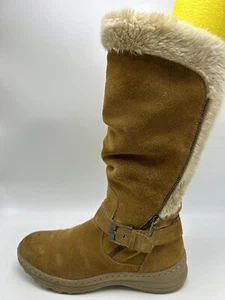 Tall Boots Women 8 M Winter Beige Leather Faux Fur Lined Zipper Hippie Boho Read - Picture 1 of 13