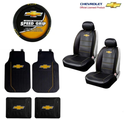 New 9pcs Chevy Elite Logo Car Truck Seat Covers Floor Mats Steering Wheel Cover Foto 1 de 4