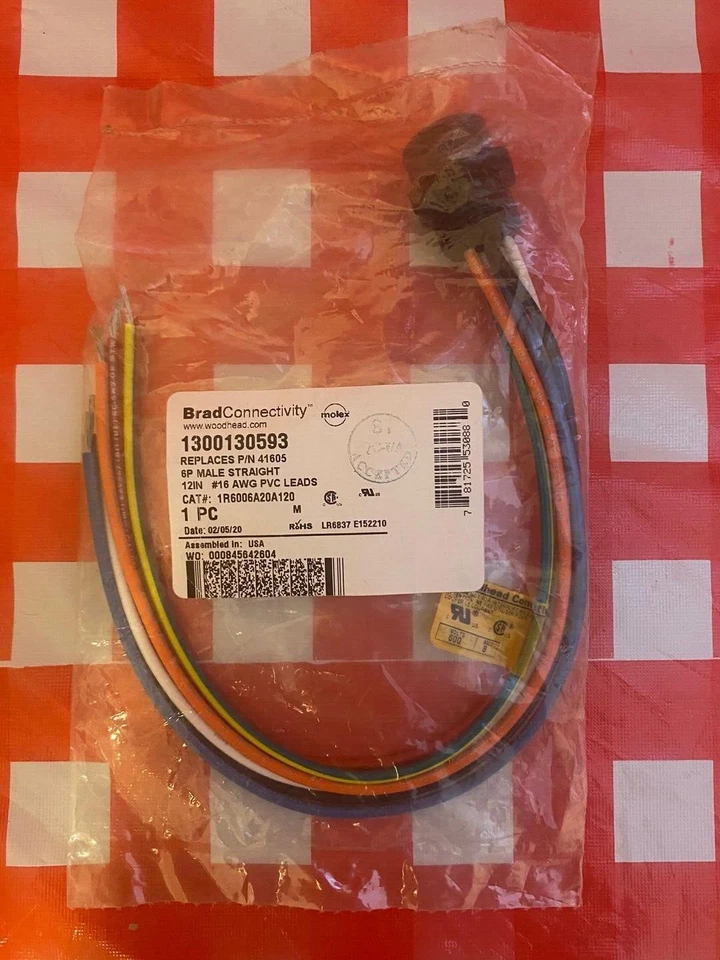Woodhead / Molex 1300130593 Cable Assembly Pigtail 12in 16AWG 6 POS Circular - Image 1 of 1
