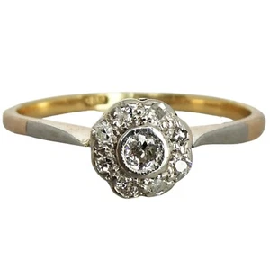 Antique ART DECO 18ct Yellow & White Gold DIAMOND CLUSTER POSY RING, Size S/9+ - Bild 1 von 11