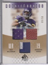 2005 SP Authentic TROY WILLIAMSON Rookie Fabrics Patch Ball Jersey Gold /50