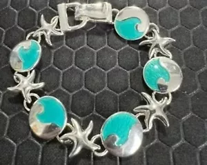 Star Fish Wave Bracelet Aqua 18K White Gold Plated - Picture 1 of 3