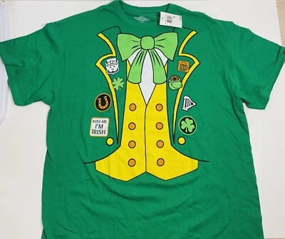 Hombre Día de San Patricio Irlandés Verde Traje Camiseta Suerte 4 Hojas Trébol Talla XL Foto 1 de 4