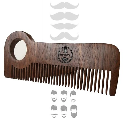 Men's Wooden Beard & Mustache Comb -Premium Anti-Static Amoora Wood -Pocket Size - Image 1 of 4