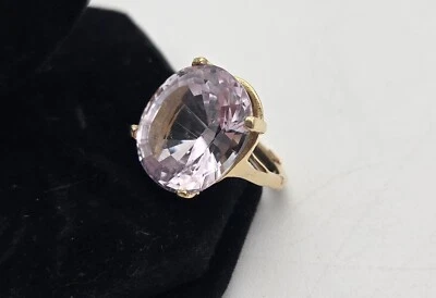 14K Yellow Gold Oval Pink Kunzite Engagement Cocktail Ring Finger Fit Band Sz 5 - Image 1 of 4