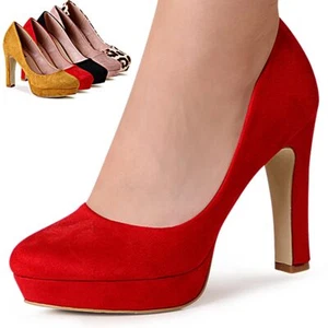Damenschuhe Plateau Pumps Velours High Heels Basic Sky Heels Blockabsatz - Bild 1 von 10