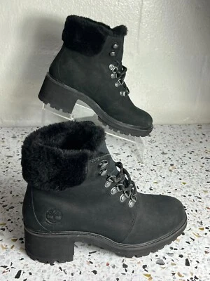 Timberland Kinsley Womens Boots Size 8 Combat Black Suede Faux Fur Winter A23GF - Image 1 of 4