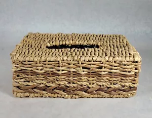 Vintage Kleenex Woven Wicker Rattan Tissue Rectangle Box Cover Hippie Boho - Picture 1 of 5