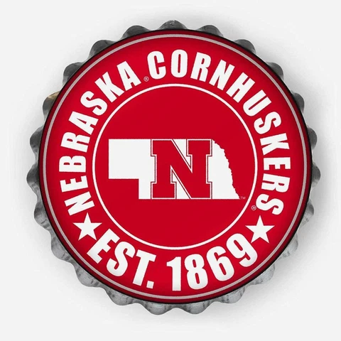 Nebraska Cornhuskers 13.5 Inch Metal Distressed Bottle Cap Sign [NEW] Plaque Cover
