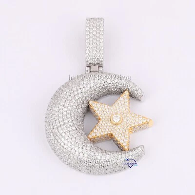 Colgante hecho a mano con diseño de estrella y luna en plata de ley 925 Foto 1 de 4