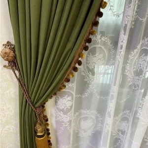 Gorgeous American retro olive green thick velvet cloth curtain tulle drape C1889 - Picture 1 of 11