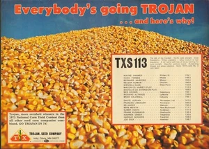 Anuncio impreso XLARGE 1974 Pfizer Trojan Seed Co híbrido maíz todo el mundo va troyano - Imagen 1 de 2