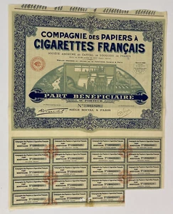 1930 Compagnie Des Papiers A Zigaretten Francais Aktienzertifikat Frankreich blau - Bild 1 von 5