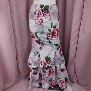 Sequin Hearts Women's Satin Floral Ruffled Maxi Flare Evening Skirt 1 NWT - Picture 1 of 8