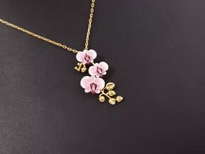Halskette "Orchidee". Halskette vergoldet zart handemailliert. - Bild 1 von 7