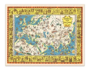 MAPA MEDIEVAL DE ORIENTE Y OESTE Mapa Pictórico Ilustración De Colección -Sin Marco- Impresión - Imagen 1 de 4