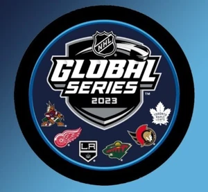 2023 NHL GLOBAL SERIES SOUVENIR SIX TEAM LOGO PUCK OFFICIAL STANLEY CUP FINAL - Picture 1 of 1