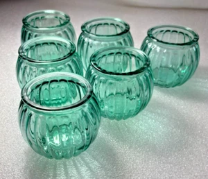 Tea Light Votive Candle Holder Glass Candle Holders ~ Ribbed Blue Set of 6 - Picture 1 of 6