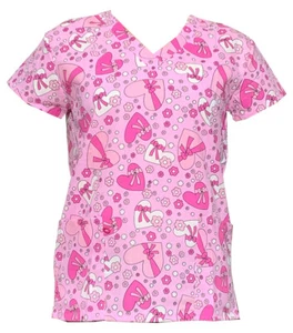 Zikit Women's Fashion Medical Nursing Scrub Printed Tops XS-3XL - Picture 1 of 26