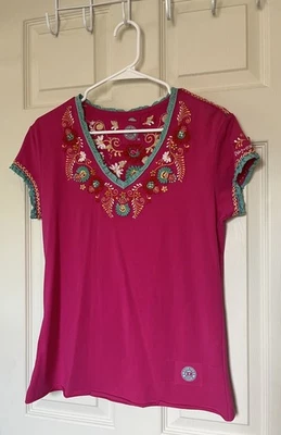 Top Floral Bordado Doble D Rancho Rosa Encaje Bordado Boho Cuello en V Mujer M Foto 1 de 4