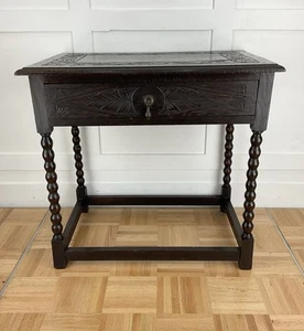 Victorian Oak Hand Carved Side Table With Drawer On Turned Legs - Picture 1 of 7
