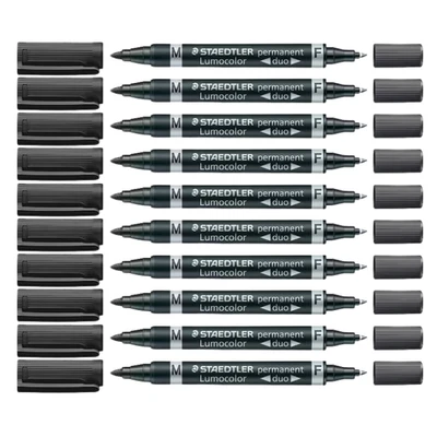 10x Staedtler Permanentmarker Marker Lumocolor duo 0,6 mm+1,5 mm schwarz 348-9 - Bild 1 von 3
