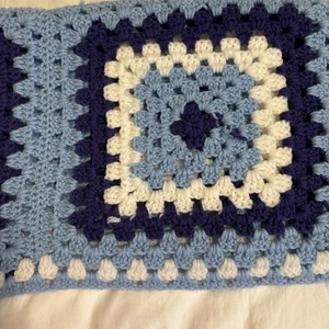 Handmade Crochet Granny Square Afghan Lap/sofa Blanket 48x39” Blue White Purple - Picture 1 of 5
