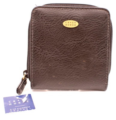 Liz Claiborne Crazy Horse Cartera Negra Cremallera A Presión Doble Plegable Portatarjetas de Identificación Organizador Foto 1 de 4