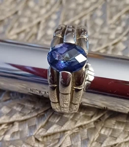 925er Sterling Silber Ring mit Einem blauen Topas (beh.), RW 60 - Bild 1 von 3